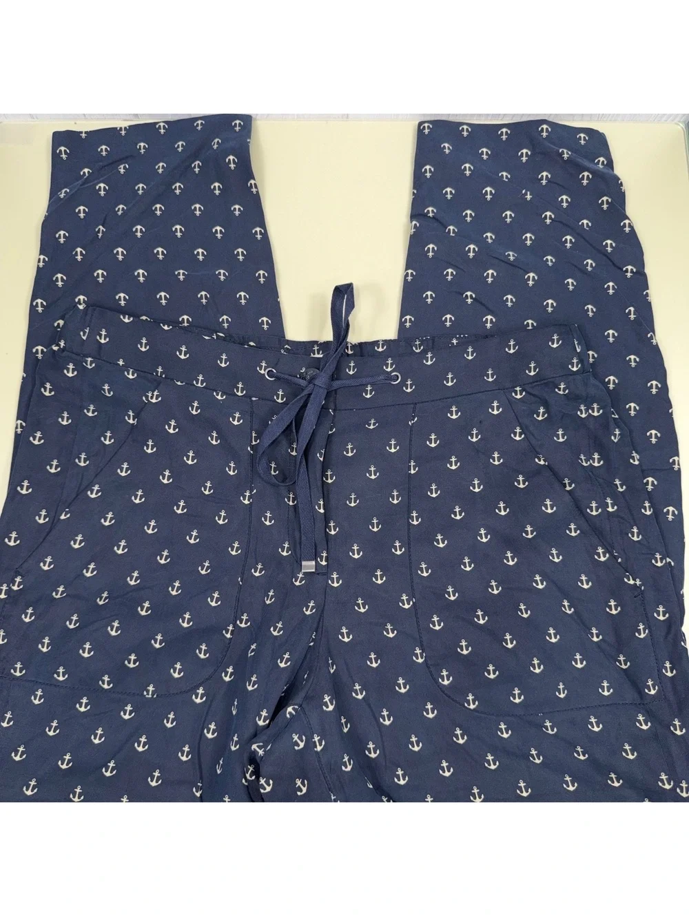 J.Crew Women’s Navy Anchor Print Wide Leg Tie Waist Pants Size 6